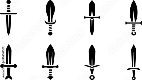 Medieval Sword Silhouette Icon Set – Fantasy Weapon Vector Collection