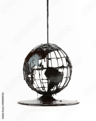 Globe Covered in Black Oil Dripping Environmental Concept Art