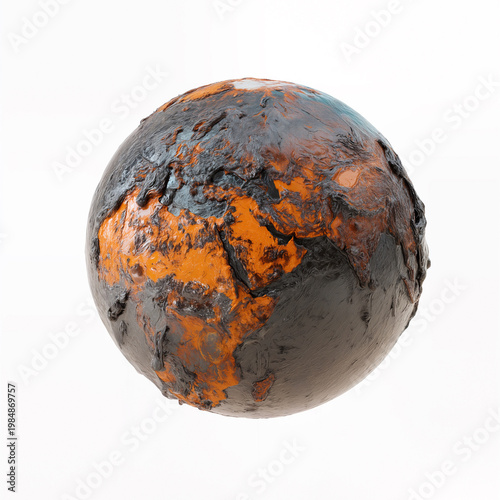 Dystopian Scorched Earth Globe with Volcanic Orange Continents