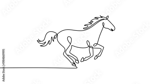 A majestic horse in mid-gallop is depicted with a single, continuous line on a white