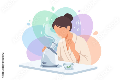 Woman using a facial steamer for deep pore cleansing and skincare