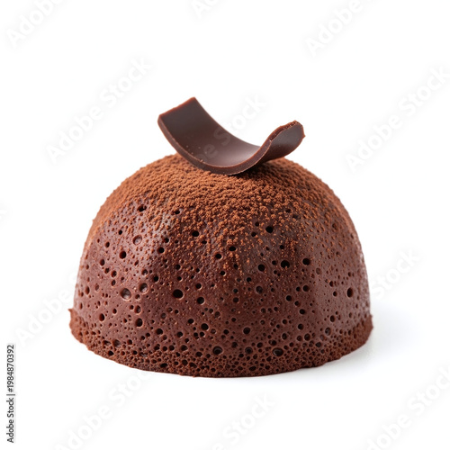 Chocolate mousse dome with cocoa powder isolated on white background