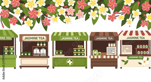 Jasmine tea street food stalls with floral decoration