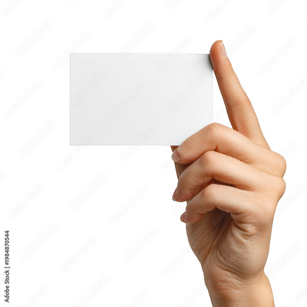 Obraz premium Hand holding a blank white card isolated on transparent background