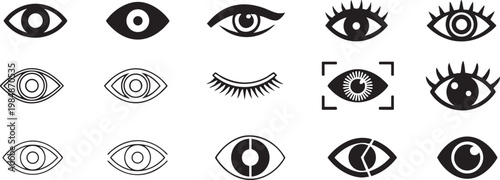 Eye Icon Set Line Art, Vision and View Symbols Collection, Eye Outline Icons for UI UX Security and Medical Design