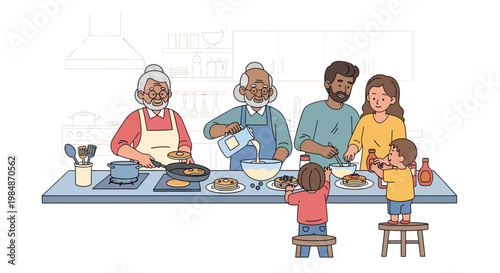 Family cooking together in kitchen with love and happiness