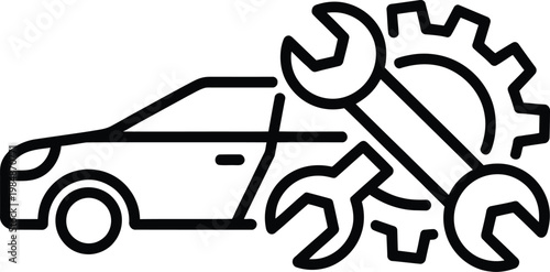Car repair, maintenance icons, vehicle service symbols, black line art