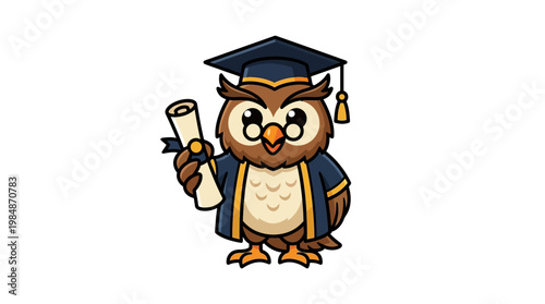 Owl wearing graduation cap gown.