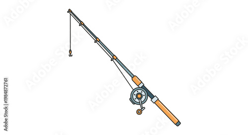 A colorful illustration depicts a fishing rod with a hook and reel presented as a distinct silhouette high quality professional detailed