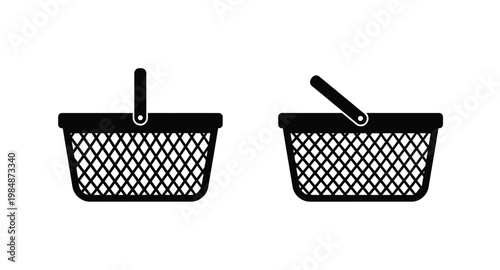 Two woven basket icons presented in a minimalist style on transparent background silhouette