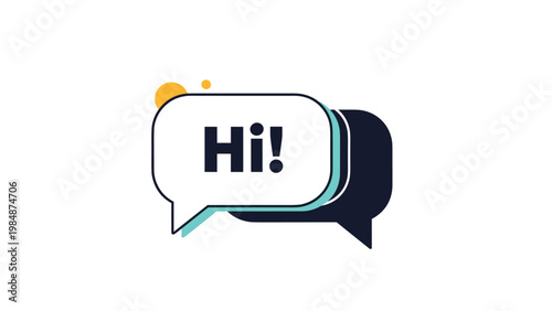 Two overlapping speech bubbles with the word hi representing greeting, conversation, and social interaction.