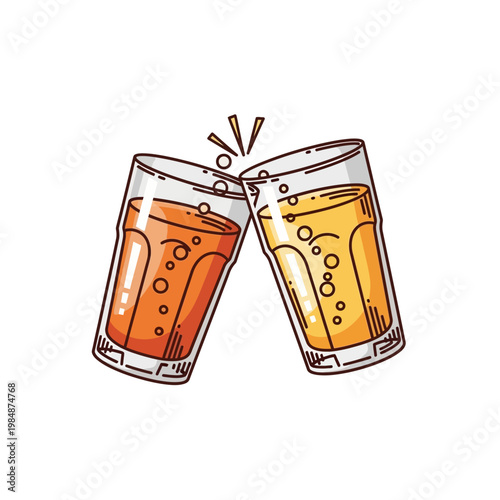 Two glasses of refreshing drinks clinking together in a toast, symbolizing celebration and good times.