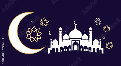Ramadan kareem illustration crescent moon stars and taj mahal