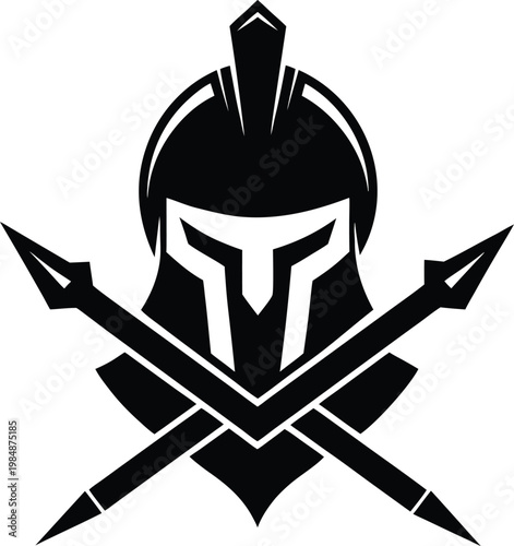 Spartan Warrior Helmet and Crossed Spears Vector, illustration