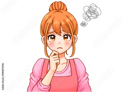 悩む主婦のアニメ系イラスト素材