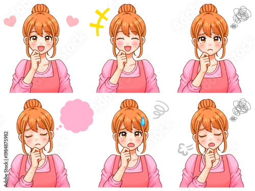 悩む主婦のアニメ系イラスト素材セット