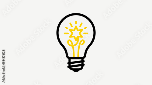 A glowing light bulb vector illustration symbolizes a bright idea and innovative concept, featuring a glass lamp powered by electric energy to represent inspiration, technology, and a creative solutio