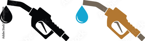 Fuel pump icon set collection group, petrol gasoline diesel dispenser symbols, refueling station equipment icons, black silhouette and outline line style vector illustration for energy transport