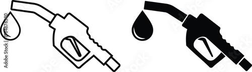 Fuel pump icon set collection group, petrol gasoline diesel dispenser symbols, refueling station equipment icons, black silhouette and outline line style vector illustration for energy transport