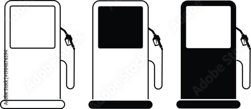 Fuel pump icon set collection group, petrol gasoline diesel dispenser symbols, refueling station equipment icons, black silhouette and outline line style vector illustration for energy transport