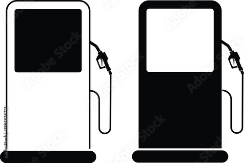 Fuel pump icon set collection group, petrol gasoline diesel dispenser symbols, refueling station equipment icons, black silhouette and outline line style vector illustration for energy transport