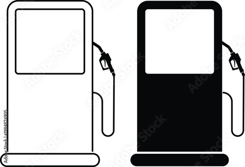 Fuel pump icon set collection group, petrol gasoline diesel dispenser symbols, refueling station equipment icons, black silhouette and outline line style vector illustration for energy transport