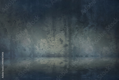 Black dark blue gray beige empty old vintage style background. Concrete wall floor room interior scene. Mockup showing product 3d ad. Peeling shabby faded paint. Grunge rough dirty. Minimal. Design.
