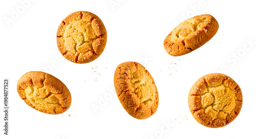 Freshly baked cookies with golden-brown crust, ideal for food packaging, advertising, and culinary content.