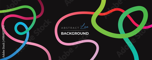 Colorful abstract curvy line pattern on a black background