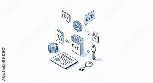 Isometric Blockchain Security and Digital Asset Cryptocurrency Concept Illustration