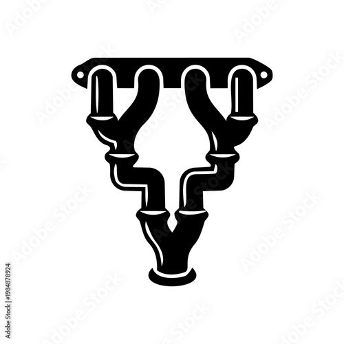 Black Silhouette Tri-Y 4-2-1 Tubular Exhaust Header Vector Icon