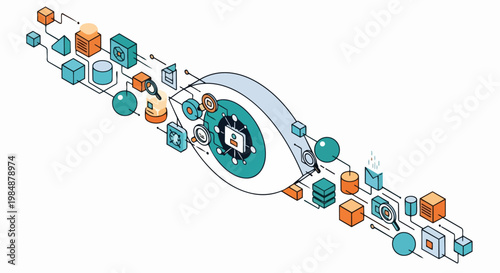 AI Computer Vision and Big Data Analytics Isometric Illustration for Cybersecurity and Machine Learning Concepts