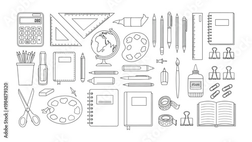 Stationery Assortment: A meticulously organized collection of essential stationery items, meticulously arranged and presented in a clean and organized manner.