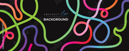 Colorful abstract curvy line pattern on a black background