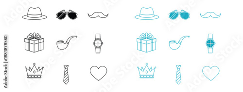 Happy father's day collection of minimalist icons for dad's special day