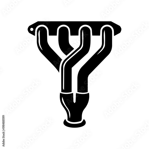 Black Silhouette Overlapping 4-into-1 Exhaust Header Vector Icon