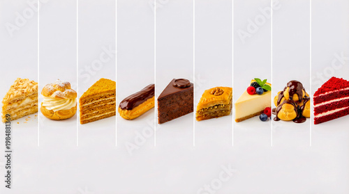 A collage of various desserts, including pastries and cakes.