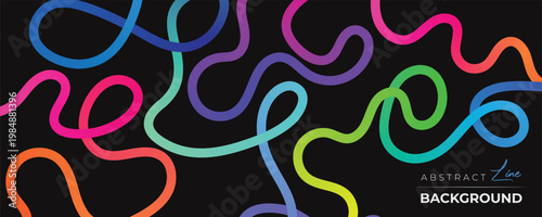 Colorful abstract curvy line pattern on a black background