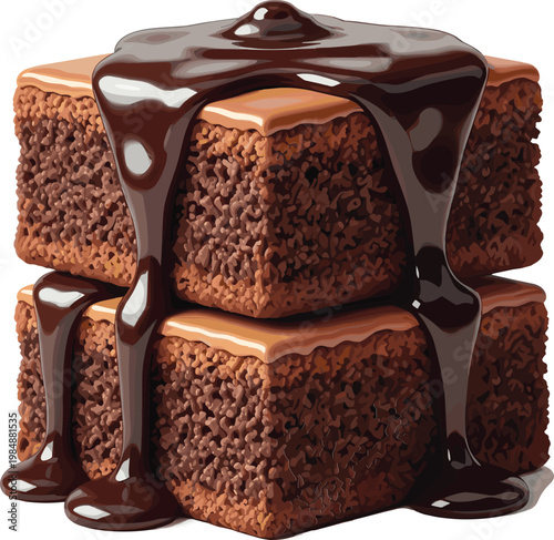 Chocolate Cake Slices with Melted Chocolate Glaze for Dessert, Sweet Treats, and Food Designs