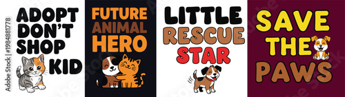 Animal rescue stickers and posters with cute cartoon pets design