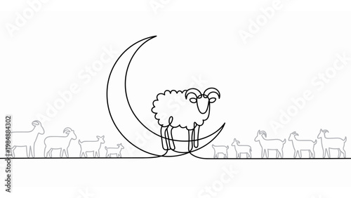 Elegant Islamic Ink Illustration for Eid al-Adha with Arabian Man and Sheep
