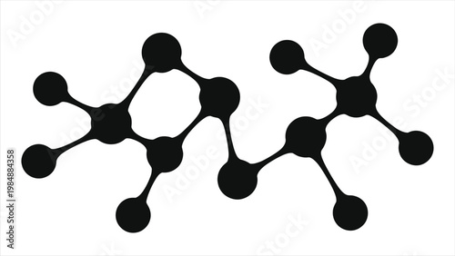 Abstract Black Network Connection Nodes Silhouette on White Background. Minimalist Molecular Structure, Neural Mesh, and Digital Data Link Concept. Tech Geometric Lattice Web for Minimalist Design.