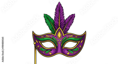 A traditional gold Venetian carnival mask for an elegant Italian masquerade party or theater festival disguise isolated on a white background as a decorative mystery object