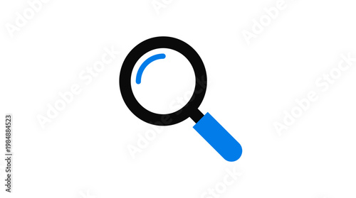 An isolated magnifying glass tool with a black handle and optical zoom lens sits on a white background as a search icon for discovery and exploration