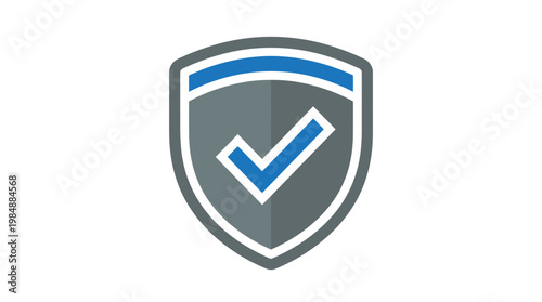 A 3D glossy vector icon design of a blue shield with an arrow and ribbon featuring a green checkmark symbol for business website success