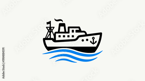 Cartoon vector illustration of a nautical ship icon and fishing boat vessel isolated on white background for sea travel, ocean transport, and sailing vacation