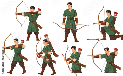 Medieval Archer Character Sprite Sheet for Game Design and Fantasy Illustration