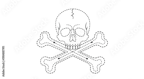 Skull and crossbones tracing worksheet with directional arrows guides children in developing proper pencil strokes and drawing techniques for icons.