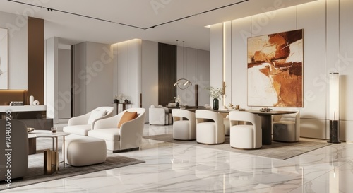 Modern interior design elegant living space with furniture and decor