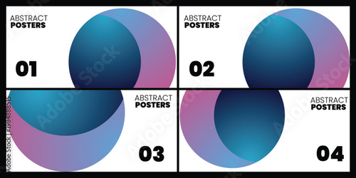 Set of four modern abstract gradient circle posters with vibrant colors isolated on transparent background